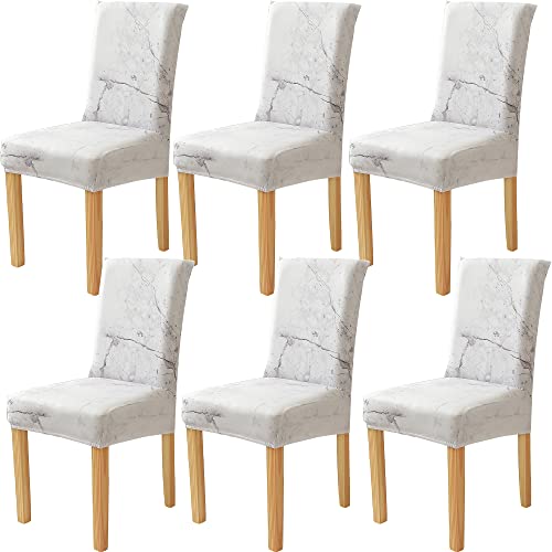Xundefeng StuhlHussen 6er Set Hoher Rückenlehne Schwingstuhl Esszimmerstuhl Freischwinger Esszimmer Stuhl Hussen Stretch Elasthan Schonbezüge Schutzhülle Marmor Muster von Xundefeng