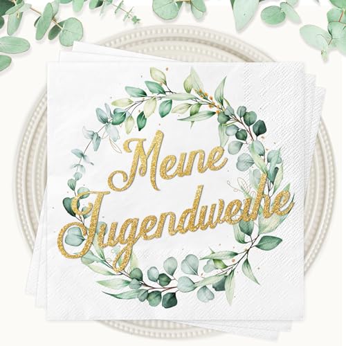 Servietten Jugendweihe Deko Jungen Mädchen, 40 Stück Mein Jugendweihe Servietten mit Eukalyptus Kranz, Endlich Erwachsene Party Tischdeko Servietten Jugendweihe Deko Jungen Mädchen, 40 Stück Mein Jugendweihe Servietten mit Eukalyptus Kranz, Endlich Erwachsene Party Tischdeko von Xunerloy