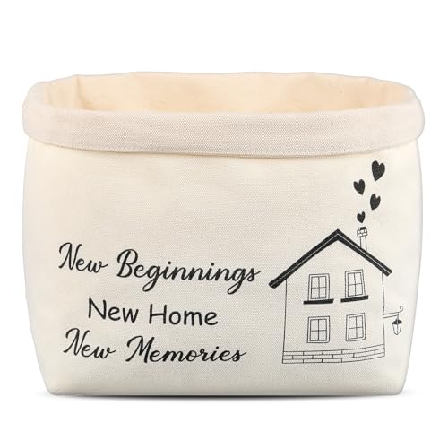 Xuniea Brotkorb New Beginnings New Home New Memories Geschenk zum Umzug oder Auszug Brötchenkorb Einzugsgeschenk Brottasche Geschenkidee zum Einzug Brotkorb aus Stoff(Weiß) von Xuniea