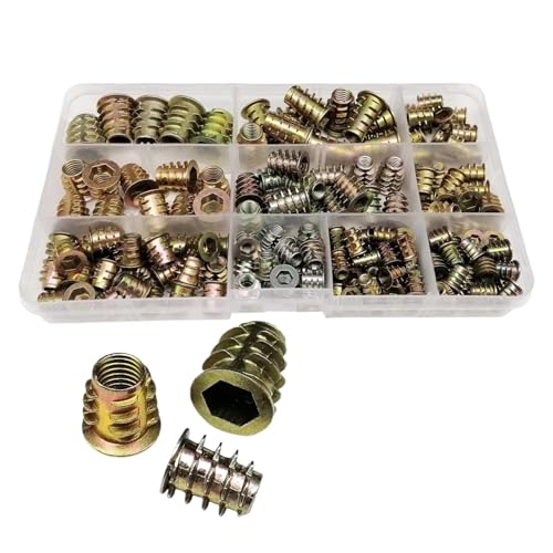 Xuro 165/75/55 Stück Gewindeeinsatzmutter E-Mutter M4 M5 M6 M8 Set Kit for Holzmöbel Bett Schrank Tisch Eingebetteter Sechskant-Innensechskantkopf(1 box include 165pcs) von Xuro