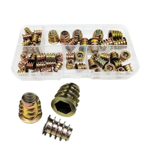 Xuro 165/75/55 Stück Gewindeeinsatzmutter E-Mutter M4 M5 M6 M8 Set Kit for Holzmöbel Bett Schrank Tisch Eingebetteter Sechskant-Innensechskantkopf(1 box include 55pcs) von Xuro