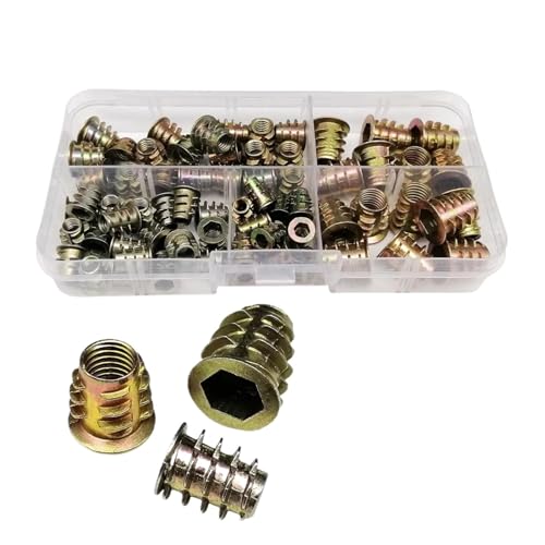 Xuro 165/75/55 Stück Gewindeeinsatzmutter E-Mutter M4 M5 M6 M8 Set Kit for Holzmöbel Bett Schrank Tisch Eingebetteter Sechskant-Innensechskantkopf(1 box include 75pcs) von Xuro