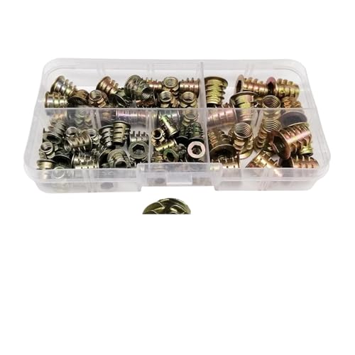 Xuro 165/75/55 Stück Gewindeeinsatzmutter E-Mutter M4 M5 M6 M8 Set Kit for Holzmöbel Bett Schrank Tisch Eingebetteter Sechskant-Innensechskantkopf(1 box include 75pcs) von Xuro