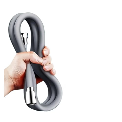 Xuro 2,5 m grauer extra langer Silikon-Brauseschlauch, universelles Handbrause-Verlängerungsrohr mit Messingmutter, Badezimmerzubehör von Xuro