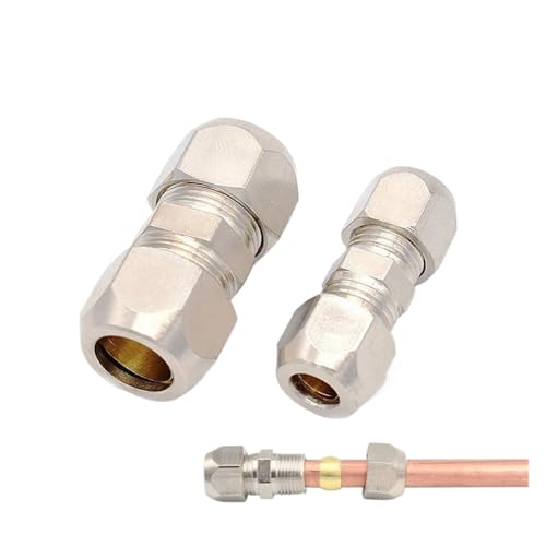 Xuro Kompressionshülse Rohrverschraubung 6-4 8-10 10-12 Messingrohr Doppelendrohr Ferrule Verbindungsrohr Mutter Schloss Doppelt Gerade PU PG(PG10-6mm) von Xuro