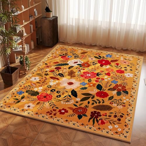 100 x 150cm Teppich, waschbar, rutschfester Schlafzimmerteppich, Boho-Blumenmuster, kleiner Teppich für Schlafzimmer, Nachttisch, Küche, Eingangsbereich, Kinderzimmer, Büro, Studentenwohnheim, Orange 100 x 150cm Teppich, waschbar, rutschfester Schlafzimmerteppich, Boho-Blumenmuster, kleiner Teppich für Schlafzimmer, Nachttisch, Küche, Eingangsbereich, Kinderzimmer, Büro, Studentenwohnheim, Orange von Xusdamyj