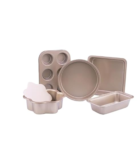 5-teilige Backpfannen Set enthält Cookie Blatt, Kuchenpfannen, Brotpfanne, Pizzapfanne, Antikleber Backwaren Sets Ofenpannen zum Backen von Xusdamyj