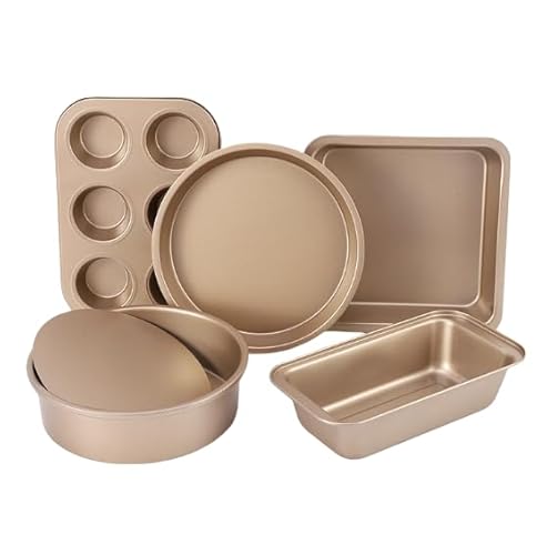 5-teilige Backpfannen Set enthält Cookie Blatt, Kuchenpfannen, Brotpfanne, Pizzapfanne, Antikleber Backwaren Sets Ofenpannen zum Backen von Xusdamyj