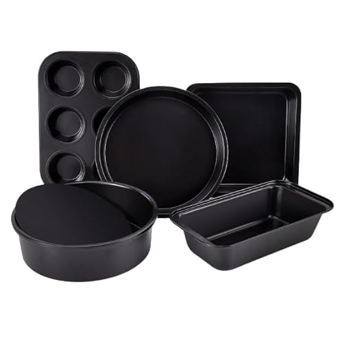 5-teilige Backpfannen Set enthält Cookie Blatt, Kuchenpfannen, Brotpfanne, Pizzapfanne, Antikleber Backwaren Sets Ofenpannen zum Backen von Xusdamyj