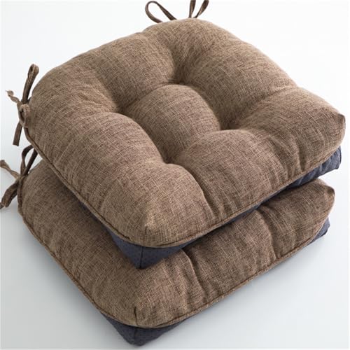 Xusdamyj 40x40cm Stuhlkissen, 2er Set Sitzkissen für Esszimmerstühle, Stuhlpolster mit Bändern, rutschfeste Stuhlkissen für Küchensitze und Schreibtische im Innenbereich, Braun von Xusdamyj