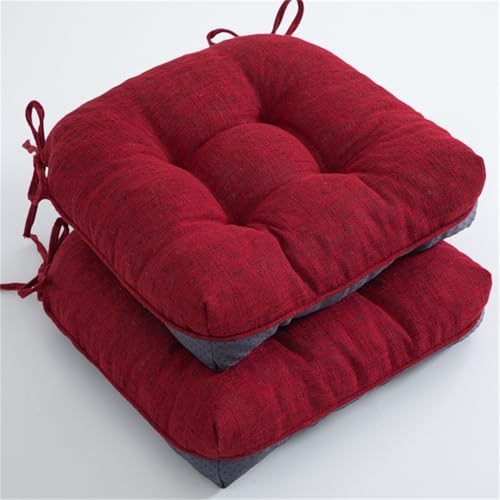 Xusdamyj 40x40cm Stuhlkissen, 2er Set Sitzkissen für Esszimmerstühle, Stuhlpolster mit Bändern, rutschfeste Stuhlkissen für Küchensitze und Schreibtische im Innenbereich, Rot von Xusdamyj