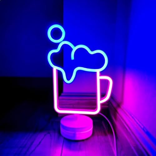 Xusdamyj Bier Neon Zeichen, dimmbare LED Bar mit Standable Base und berührbarer Schalter, USB oder 3-AA Akku betriebene Neon Zeichen LED Desktop Wanddekoration für Party, Cocktailbar, Pub von Xusdamyj