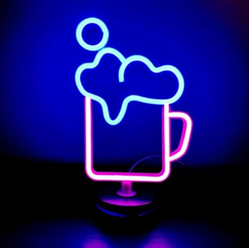 Xusdamyj Bier Neon Zeichen, dimmbare LED Bar mit Standable Base und berührbarer Schalter, USB oder 3-AA Akku betriebene Neon Zeichen LED Desktop Wanddekoration für Party, Cocktailbar, Pub von Xusdamyj