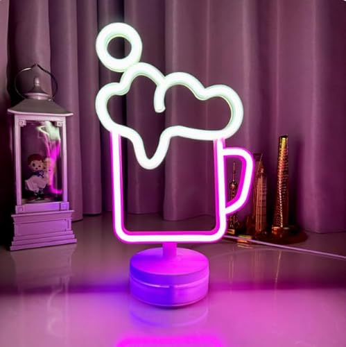 Xusdamyj Bier Neon Zeichen, dimmbare LED Bar mit Standable Base und berührbarer Schalter, USB oder 3-AA Akku betriebene Neon Zeichen LED Desktop Wanddekoration für Party, Cocktailbar, Pub von Xusdamyj