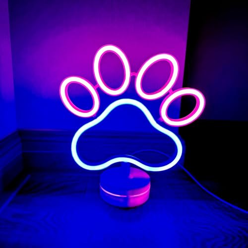 Xusdamyj Dog Paw Neon Sign Lampe dimmbare LED mit Standable Base und Touchable Switch, USB oder 3-AA Batterie betriebene Neon Zeichen LED Desktop Wanddekoration für Party von Xusdamyj