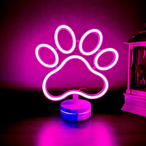 Xusdamyj Dog Paw Neon Sign Lampe dimmbare LED mit Standable Base und Touchable Switch, USB oder 3-AA Batterie betriebene Neon Zeichen LED Desktop Wanddekoration für Party von Xusdamyj