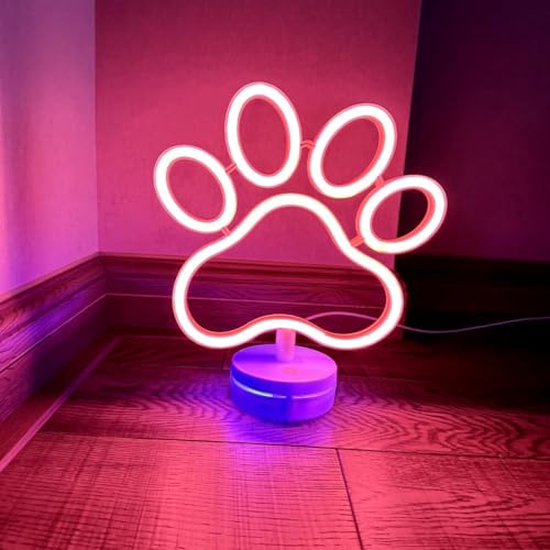 Xusdamyj Dog Paw Neon Sign Lampe dimmbare LED mit Standable Base und Touchable Switch, USB oder 3-AA Batterie betriebene Neon Zeichen LED Desktop Wanddekoration für Party von Xusdamyj