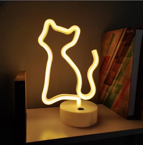 Xusdamyj Katze Neon Zeichen Lampe dimmbare LED mit Standable Basis und berührbarer Schalter, USB oder 3-AA Akku betriebene Neon Zeichen LED Desktop Wanddekoration für Party, von Xusdamyj