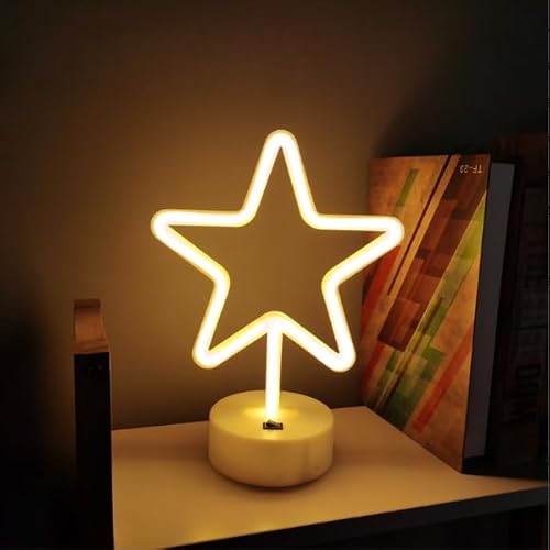 Xusdamyj Stern Neon Zeichen Lampe dimmbare LED mit Standable Basis und berührbarer Schalter, USB oder 3-AA Akku betriebene Neon Zeichen LED Desktop Wanddekoration für Party von Xusdamyj