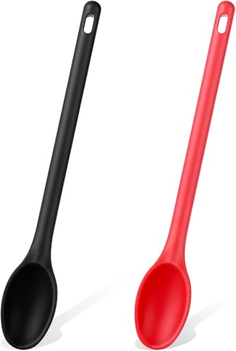 Xushengsheng 2 Stück Silikon langer Löffel 30,5 cm (12 Zoll) für die Küche, Kochlöffel, hitzebeständig, Gummi, Mischen, Stirring zum Kochen (Rührlöffel aus rutschfestem Gummi, 2 Stück von Xushengsheng