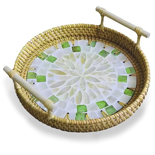 Rund 24 cm Aufbewahrungstablett, Handgewebtes Küchentablett, Binaural Gourmet Obstteller Brotkorb, Serviertablett, Creative B&B Tea Disc für Frühstück Getränke, Snacks, Desserts, Brot, Früchten von Xusxes