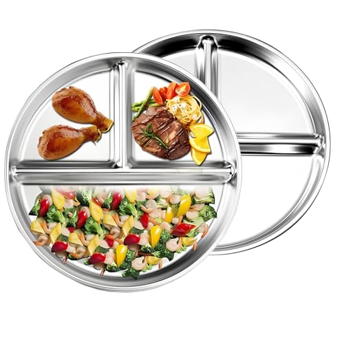 Xusxes 2 Stück Edelstahl Kinderteller, Edelstahl Teller, Teller mit Unterteilung, Adult Weight Watchers Split Teller, Abendessen & Snack Party Camping Metallteller, für Abendessen Snack Party Xusxes 2 Stück Edelstahl Kinderteller, Edelstahl Teller, Teller mit Unterteilung, Adult Weight Watchers Split Teller, Abendessen & Snack Party Camping Metallteller, für Abendessen Snack Party von Xusxes