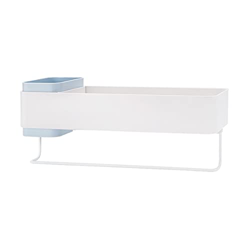 XuuSHA Badezimmer-Halter, weißes Badezimmer-Regal, Bad-Aufbewahrung, Organizer, Handtuchhalter, Badezimmer-Organizer (Farbe: Blau, Größe: 13 x 14,4 x 33 cm) von XuuSHA