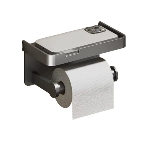 Toilettenpapierhalter mit Ablage,Selbstklebend toilettenständer,Badezimmer Klorollenhalter Wc Papier Halterung Wandmontage(Den grauen) von Xuweiung