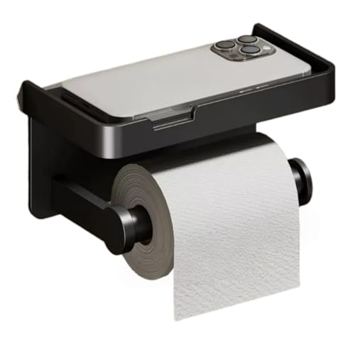 Toilettenpapierhalter mit Ablage,Selbstklebend toilettenständer,Badezimmer Klorollenhalter Wc Papier Halterung Wandmontage (Es ist schwarz) von Xuweiung