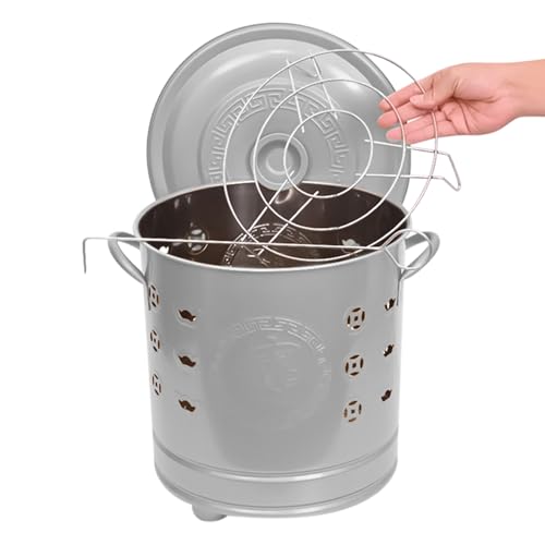 Feuertonne Für Den Gartenabfall - Tonne Zum Verbrennen Von Papier - Brennfass Aus Edelstahl Mit Deckel, Feuerhaken Und Einsatz | Für Camping Bauernhof Balkon Abfall Holz Garten Kamin Feuerstellen von Xvilmaun