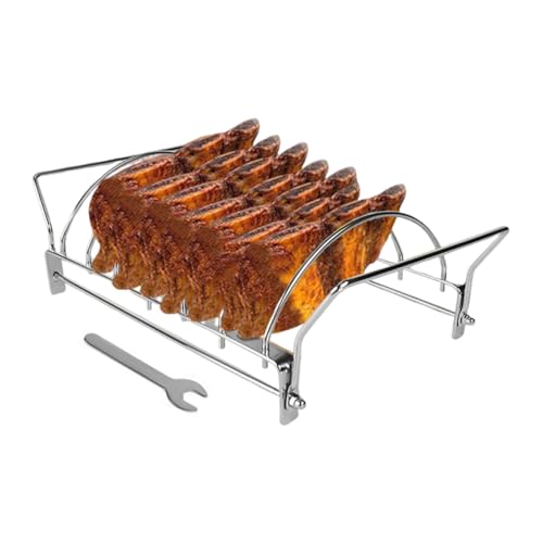 Xvilmaun Grillrippengestell Für Grillen | Edelstahl Grillrost Für Steaks | Klappbar Rostfrei Lebensmittelecht Raucherzubehör Halter Zum Garen Von Fleischsorten von Xvilmaun