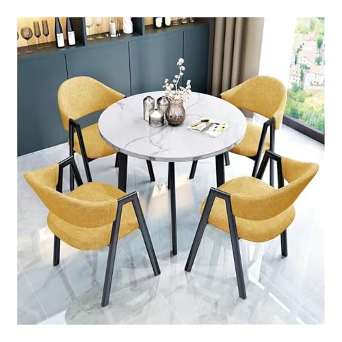 XwBaiW 5 Stück Runder Esstisch for 4 Faux Marmor Tischplatte Und 4 Stühle Moderne Küche Kreis Tisch Set Platzeinsparung for Wohnung(Bianco,Yellow 1) von XwBaiW