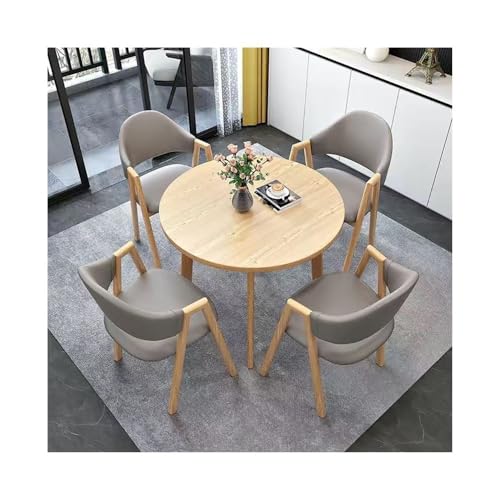 XwBaiW 5 Stück Runder Esstisch for 4 Faux Marmor Tischplatte Und 4 Stühle Moderne Küche Kreis Tisch Set Platzeinsparung for Wohnung(Yellow,Gray 2) von XwBaiW