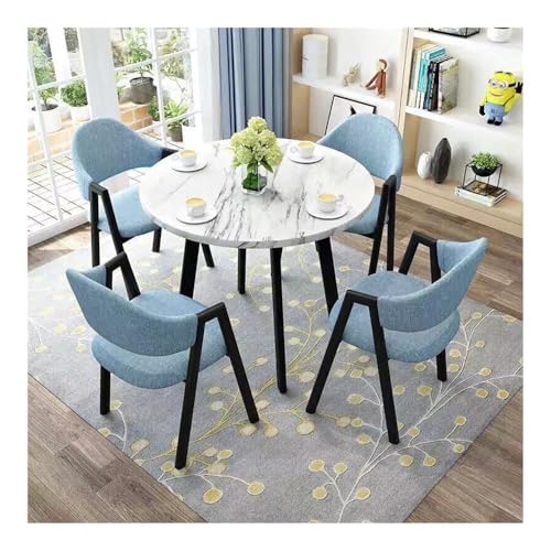 XwBaiW 5 Stück Runder Esstisch for 4 Faux Marmor Tischplatte Und 4 Stühle Moderne Küche Tisch Set for Home Esszimmer Restaurant(Bianco,Blue 2) von XwBaiW