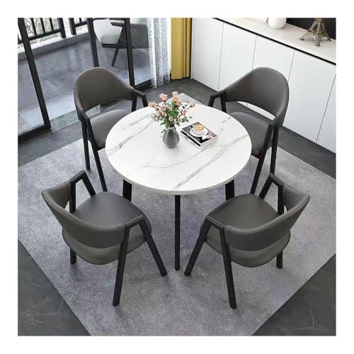 XwBaiW 5 Stück Runder Esstisch for 4 Faux Marmor Tischplatte Und 4 Stühle Moderne Küche Tisch Set for Home Esszimmer Restaurant(Bianco,Dark Gray 2) von XwBaiW