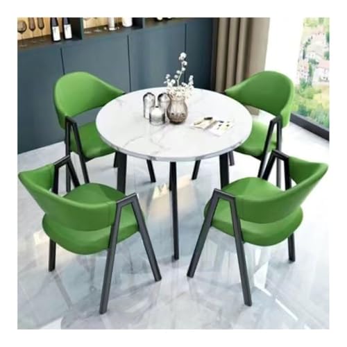 XwBaiW 5 Stück Runder Esstisch for 4 Faux Marmor Tischplatte Und 4 Stühle Moderne Küche Tisch Set for Home Esszimmer Restaurant(Bianco,Dark Green) von XwBaiW