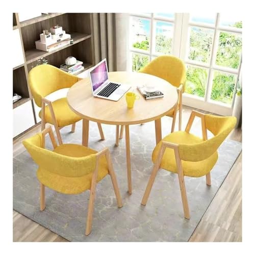 XwBaiW 5 Stück Runder Esstisch for 4 Faux Marmor Tischplatte Und 4 Stühle Moderne Küche Tisch Set for Home Esszimmer Restaurant(Yellow,Yellow 1) von XwBaiW