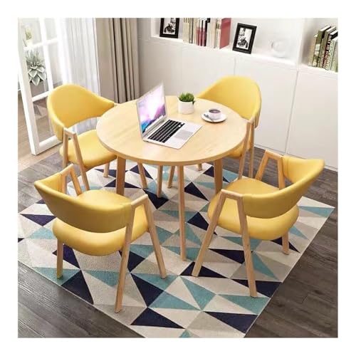 XwBaiW 5 Stück Runder Esstisch for 4 Faux Marmor Tischplatte Und 4 Stühle Moderne Küche Tisch Set for Home Esszimmer Restaurant(Yellow,Yellow 2) von XwBaiW