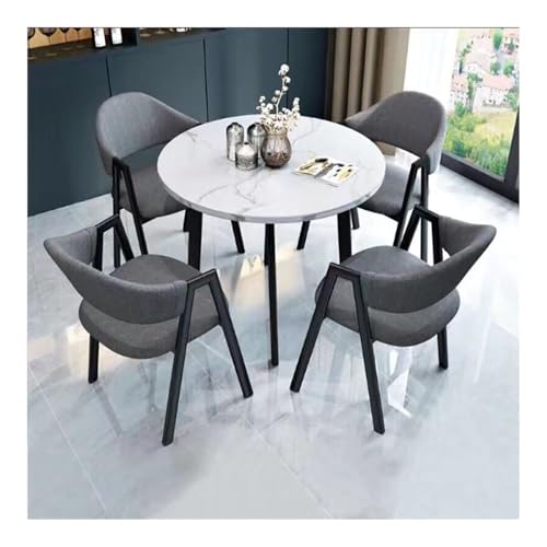 XwBaiW 5 Stück Runder Esstisch for 4 Faux Marmor Tischplatte Und 4 Stühle Moderner Küchentisch Set for Esszimmer, Wohnzimmer, Café(Bianco,Dark Gray 1) von XwBaiW