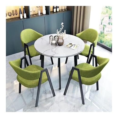 XwBaiW 5 Stück Runder Esstisch for 4 Faux Marmor Tischplatte Und 4 Stühle Moderner Küchentisch Set for Esszimmer, Wohnzimmer, Café(Bianco,Green) von XwBaiW