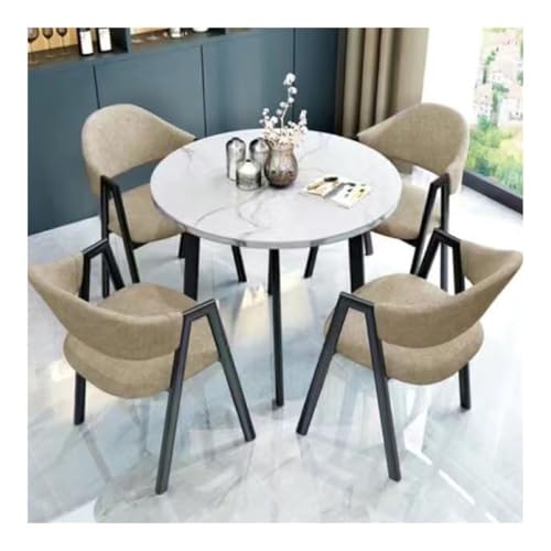 XwBaiW 5 Stück Runder Esstisch for 4 Faux Marmor Tischplatte Und 4 Stühle Moderner Küchentisch Set for Esszimmer, Wohnzimmer, Café(Bianco,Khaki) von XwBaiW
