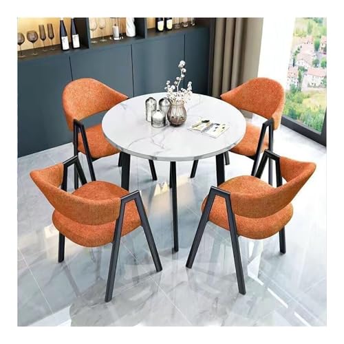 XwBaiW 5 Stück Runder Esstisch for 4 Faux Marmor Tischplatte Und 4 Stühle Moderner Küchentisch Set for Esszimmer, Wohnzimmer, Café(Bianco,Orange 1) von XwBaiW