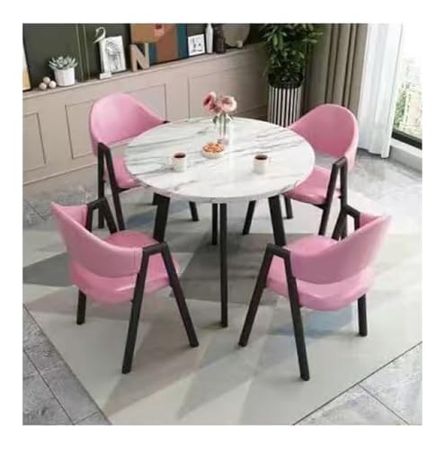 XwBaiW 5 Stück Runder Esstisch for 4 Faux Marmor Tischplatte Und 4 Stühle Moderner Küchentisch Set for Esszimmer, Wohnzimmer, Café(Bianco,Pink) von XwBaiW