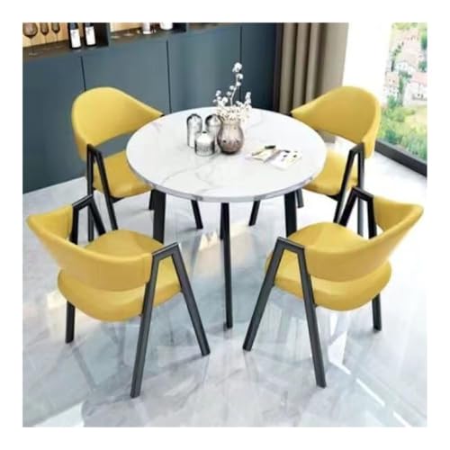 XwBaiW 5 Stück Runder Esstisch for 4 Faux Marmor Tischplatte Und 4 Stühle Moderner Küchentisch Set for Esszimmer, Wohnzimmer, Café(Bianco,Yellow 2) von XwBaiW