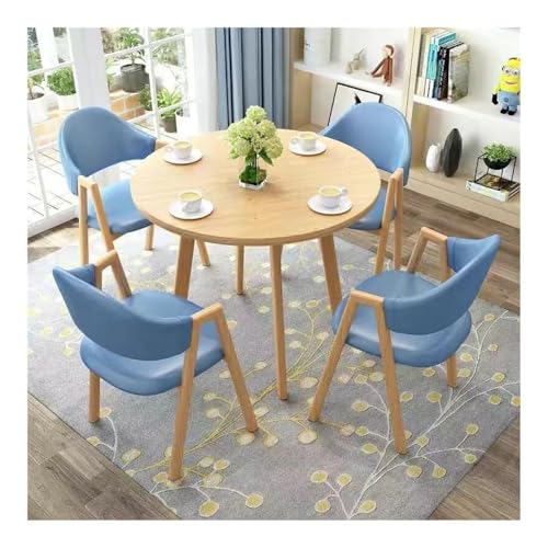 XwBaiW 5 Stück Runder Esstisch for 4 Faux Marmor Tischplatte Und 4 Stühle Moderner Küchentisch Set for Esszimmer, Wohnzimmer, Café(Yellow,Blue 1) von XwBaiW