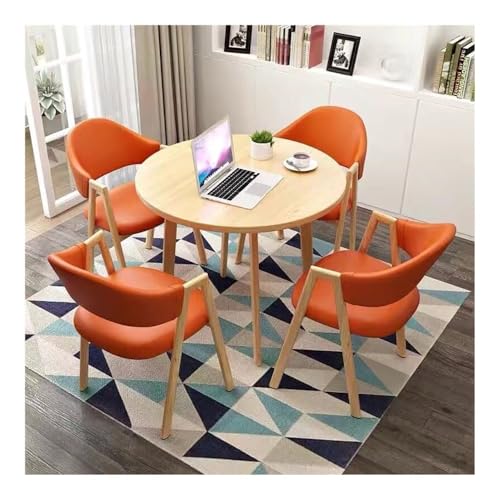 XwBaiW 5 Stück Runder Esstisch for 4 Faux Marmor Tischplatte Und 4 Stühle Moderner Küchentisch Set for Esszimmer, Wohnzimmer, Café(Yellow,Orange 2) von XwBaiW