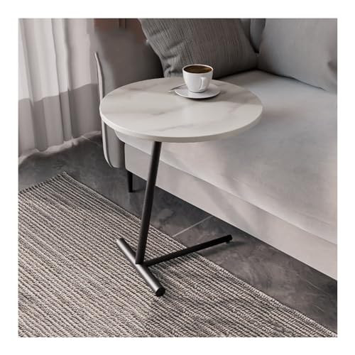 XwBaiW C-Form Sofa Beistelltisch Rund Kunstmarmorplatte Unter Couch Nachttisch Tische Kaffee Und Snack Time Tablett for Wohnzimmer(Bianco,Schwarz) von XwBaiW