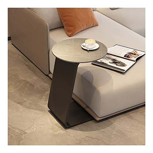 XwBaiW C-Form Sofa Beistelltisch Rund Kunstmarmorplatte Unter Couch Nachttisch Tische Kaffee Und Snack Time Tablett for Wohnzimmer(Grau) von XwBaiW