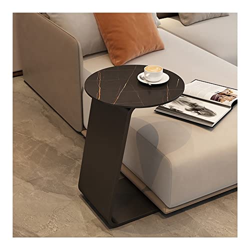 XwBaiW C-Form Sofa Beistelltisch Rund Kunstmarmorplatte Unter Couch Nachttisch Tische Kaffee Und Snack Time Tablett for Wohnzimmer(Schwarz) von XwBaiW