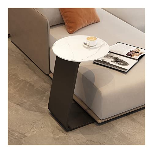 XwBaiW C-förmiger Beistelltisch Runder Meta Snack Accent Tables Nachttisch Modern Minimalismus Slide Under Desk for Wohnzimmer(Bianco) von XwBaiW